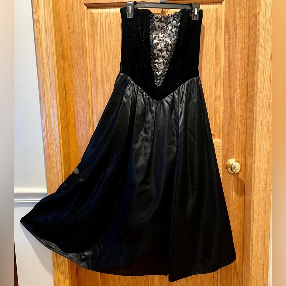 Vintage Gunne Sax Jessica McClintock Strapless Lined Tulle Velvet Sequin Dress - Picture 7 of 16